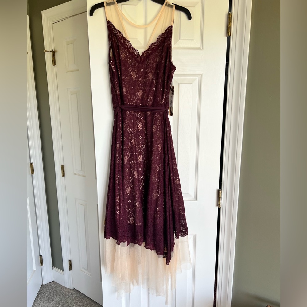 LC Lauren Conrad Burgundy and Cream Lace Dress